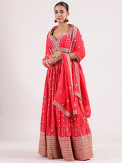 Hot Red Banarasi Lehenga with Kotapatti Embroidery