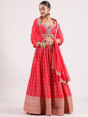 Hot Red Banarasi Lehenga with Kotapatti Embroidery