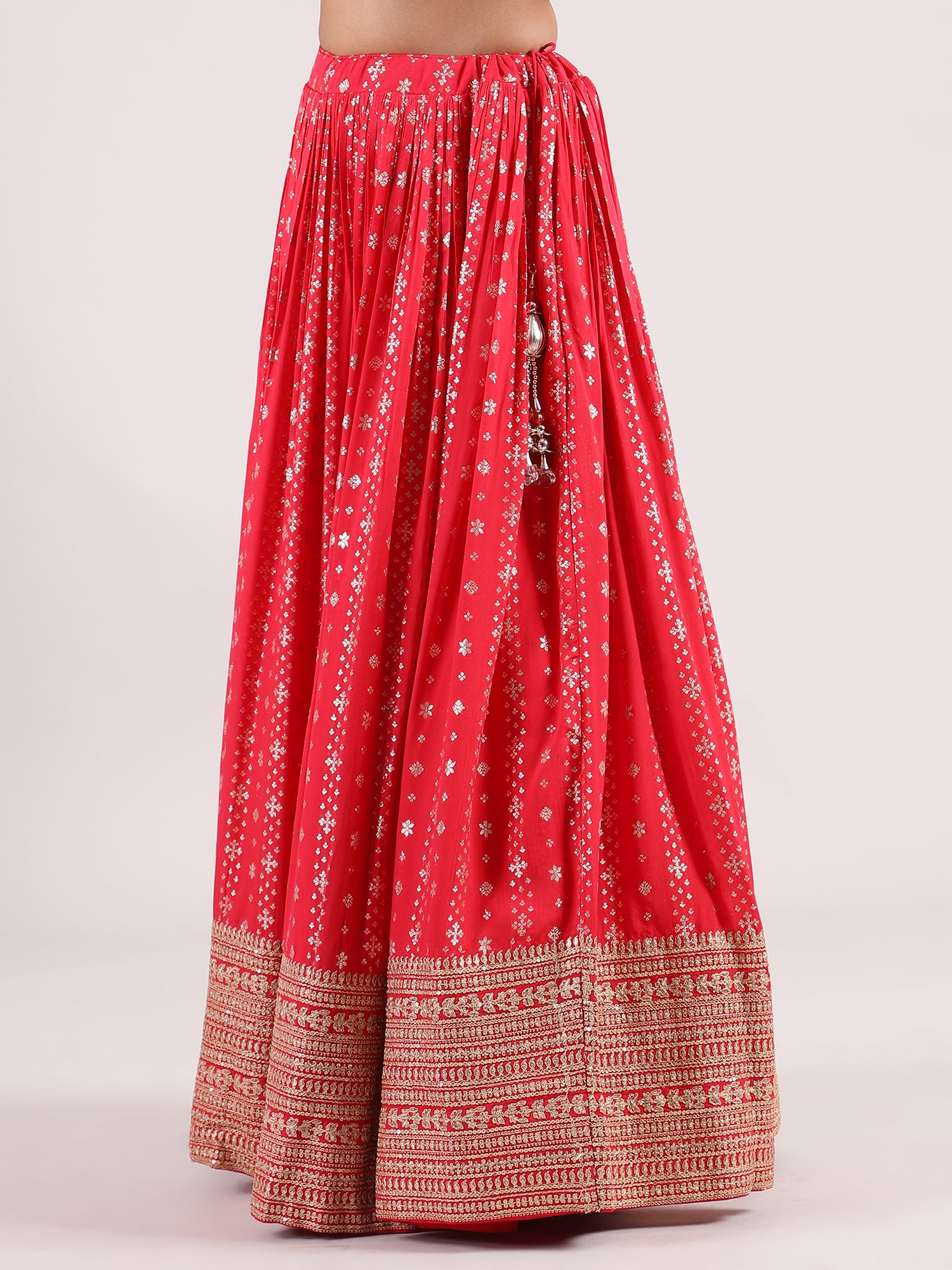 Hot Red Banarasi Lehenga with Kotapatti Embroidery