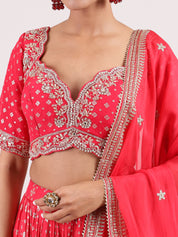 Hot Red Banarasi Lehenga with Kotapatti Embroidery