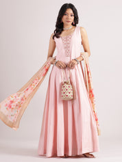 Graceful Peach Salwar Kameez with Floral Organza Banarasi Dupatta