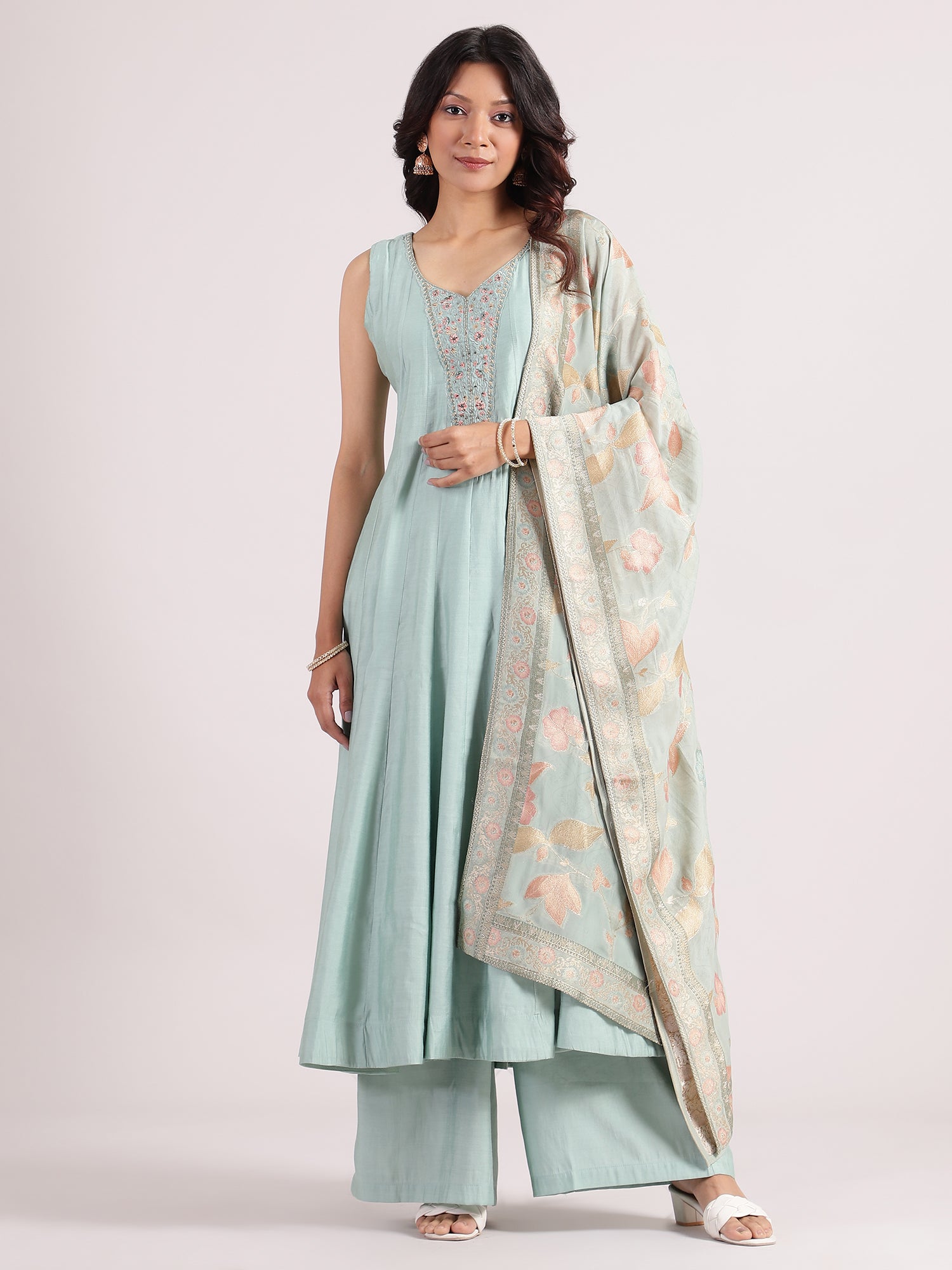 Elegant Sky Blue Silk Salwar Suit with Banarasi Dupatta & Palazzo Pants