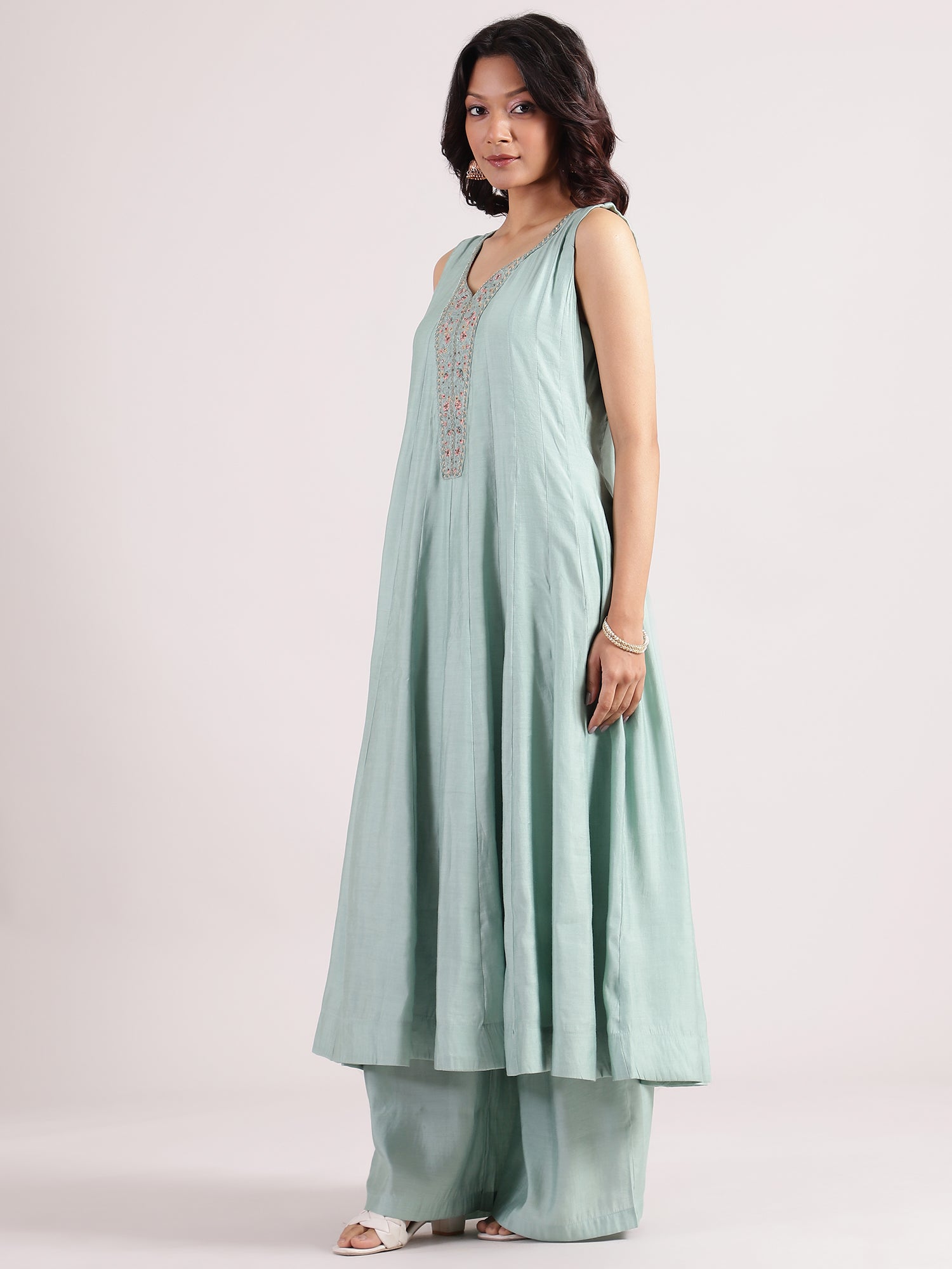 Elegant Sky Blue Silk Salwar Suit with Banarasi Dupatta & Palazzo Pants