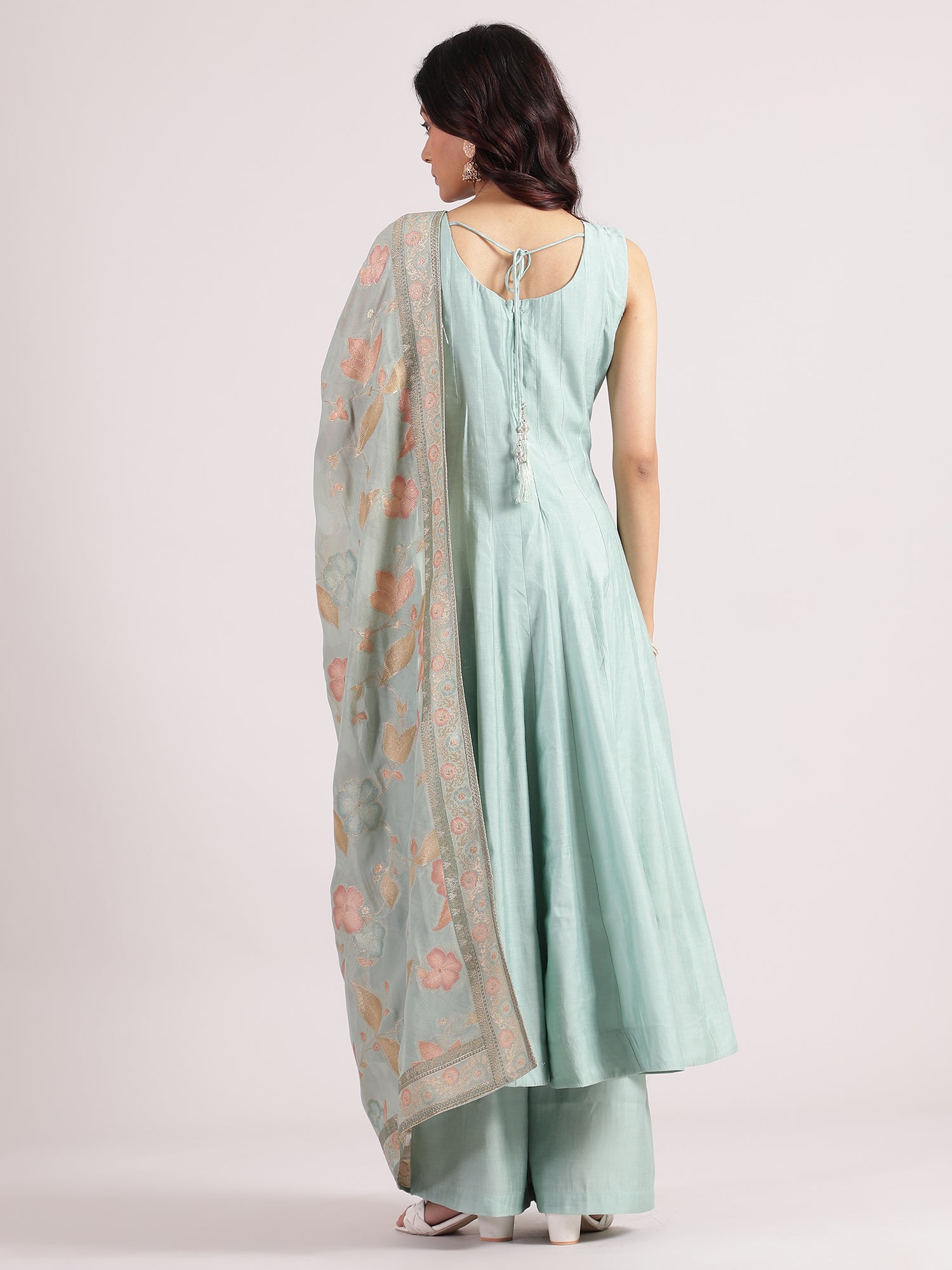 Elegant Sky Blue Silk Salwar Suit with Banarasi Dupatta & Palazzo Pants