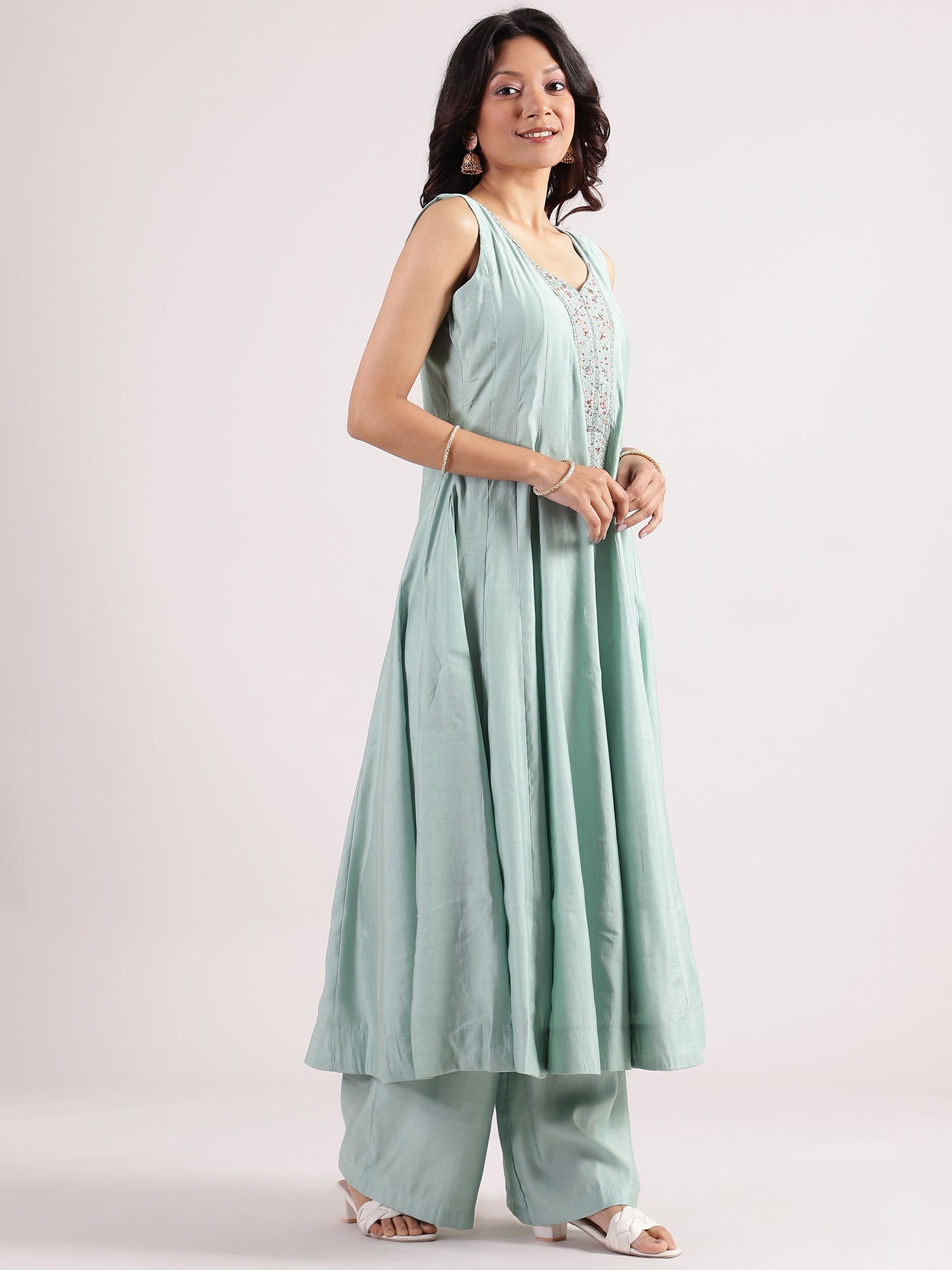 Elegant Sky Blue Silk Salwar Suit with Banarasi Dupatta & Palazzo Pants