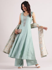 Elegant Sky Blue Silk Salwar Suit with Banarasi Dupatta & Palazzo Pants