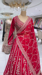 DIVA Deep Red Embroidered Bridal Lehenga Set