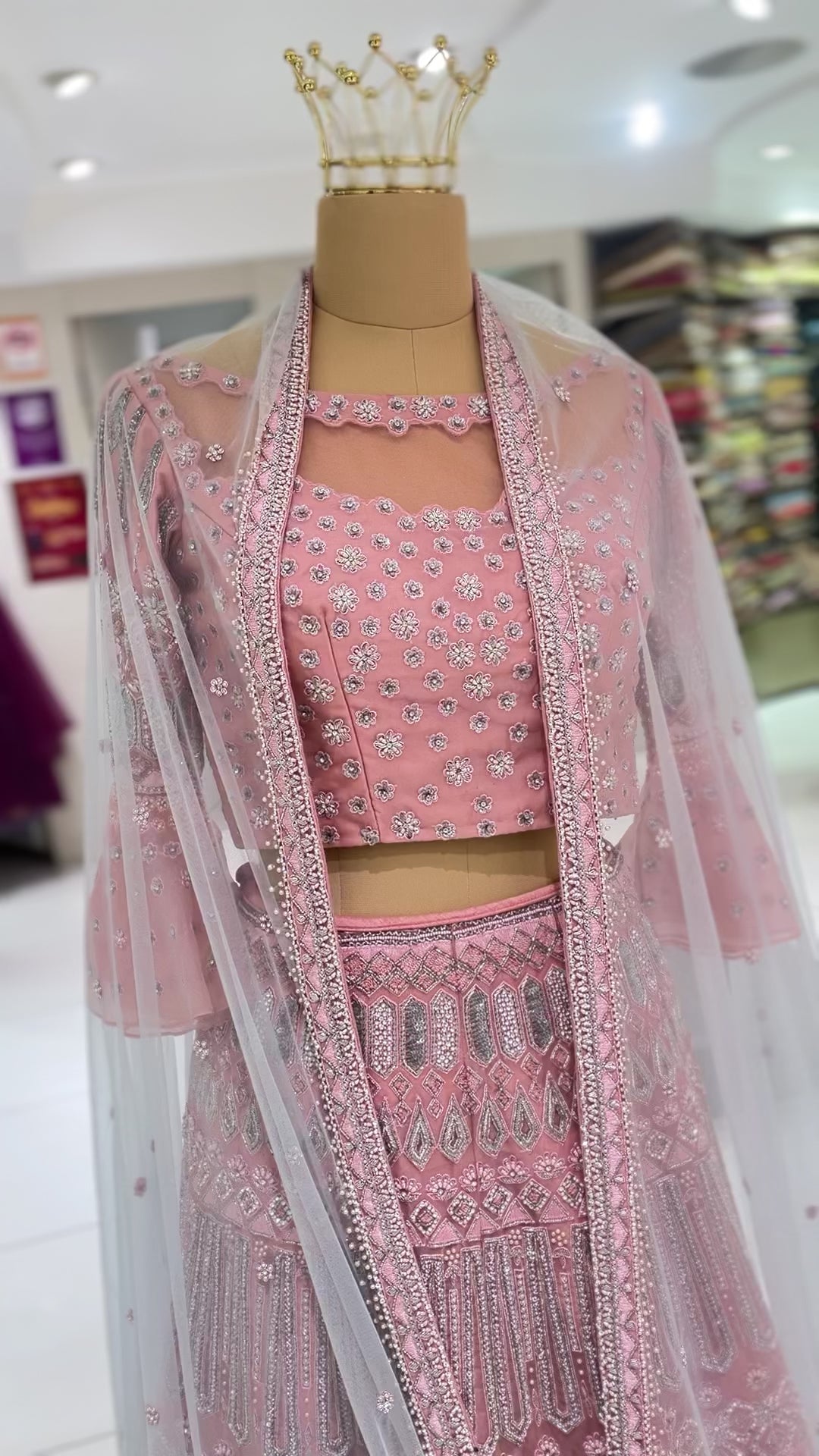 Pink Organza Embroidered Lehanga Set DIVA