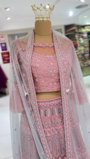 Pink Organza Embroidered Lehanga Set DIVA