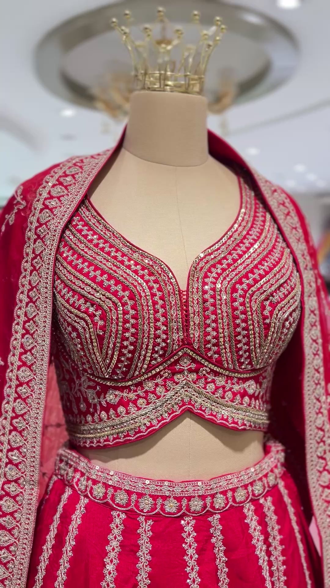 DIVA Deep Red Embroidered Bridal Lehenga Set