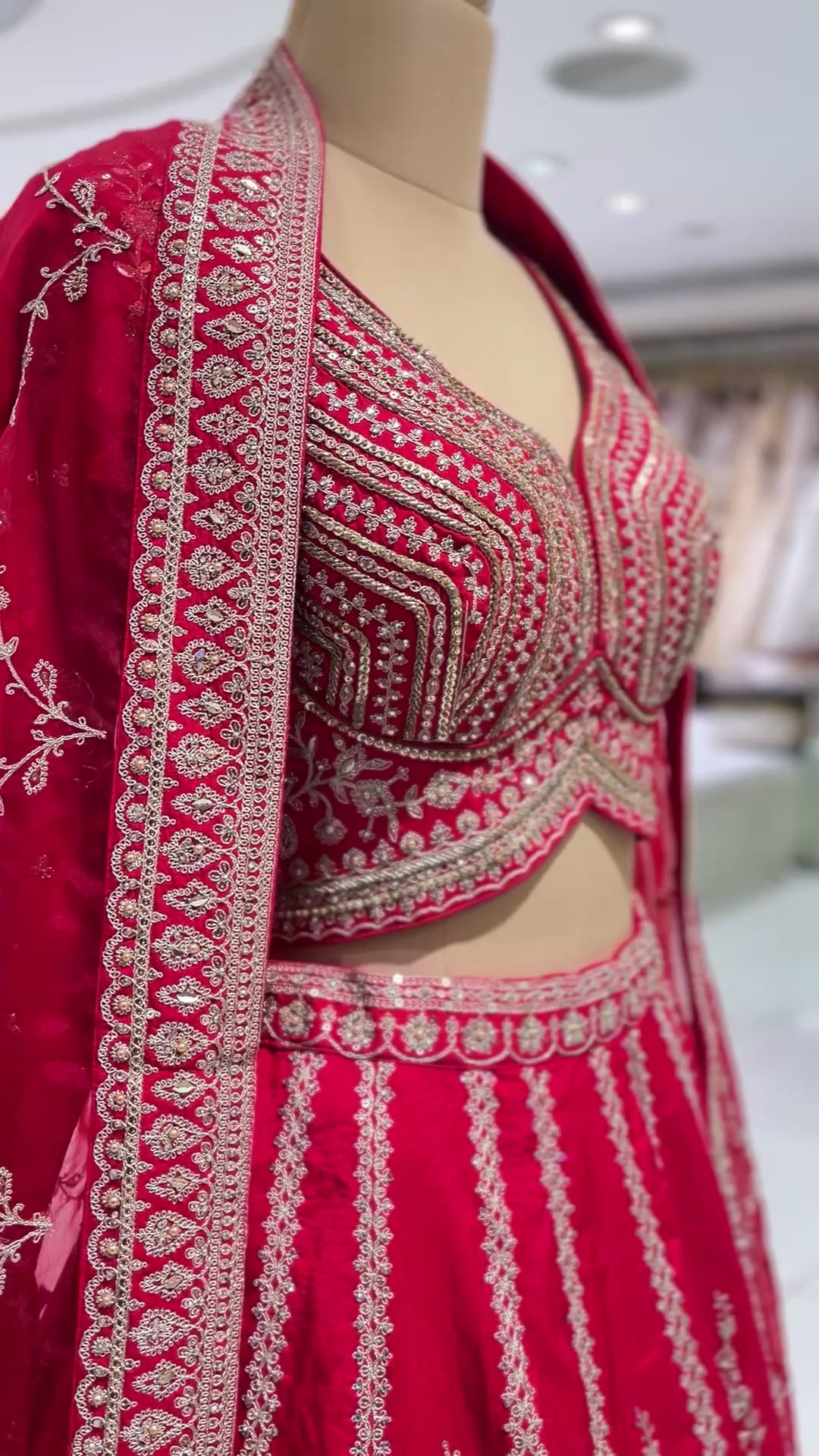 DIVA Deep Red Embroidered Bridal Lehenga Set