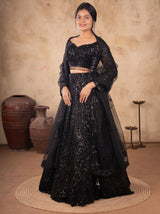 Sequin Net Lehenga Set with Stitched Blouse for Festive Wear
