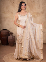 Silk Salwar Suit with Gold Border Dupatta for Festive Wear