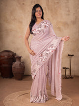 Lavender Net Designer Saree For Cocktail With Unstitched Blouse Piece