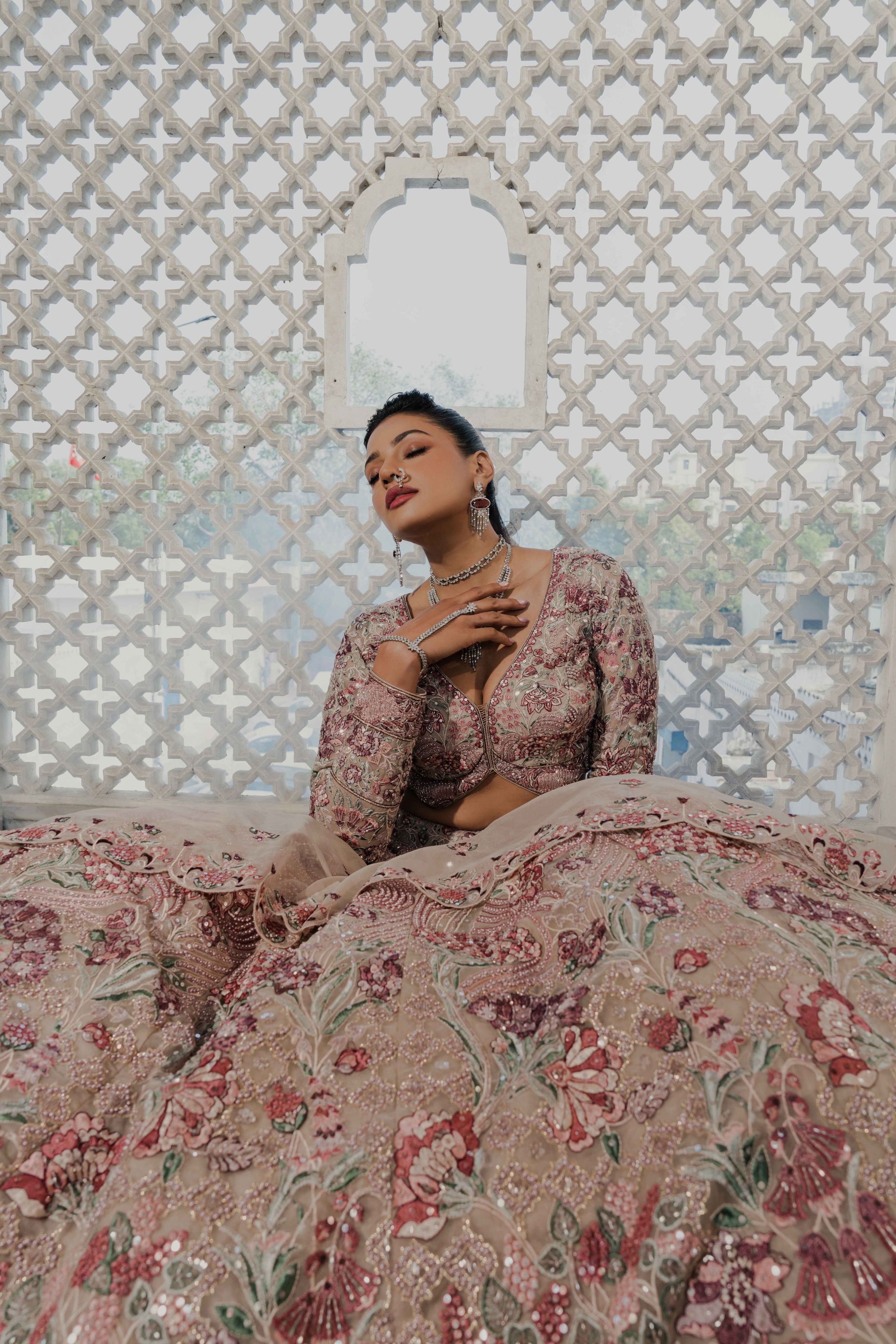 Royal Mauve Hand-Embroidered Lehenga Set
